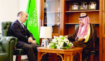 Saud Al-Sati (R) holds talks with Javier Carbajosa Sanchez in Riyadh. (Supplied)