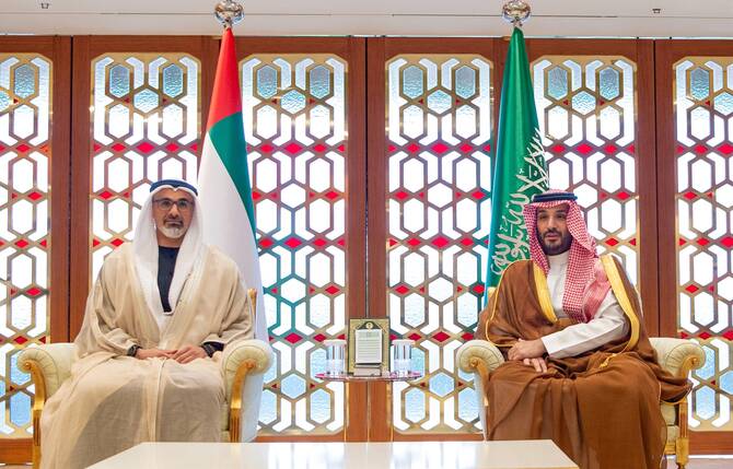 Saudi Crown Prince Mohammed bin Salman meets with Abu Dhabi Crown Prince Sheikh Khaled bin Mohamed bin Zayed Al-Nahyan in Riyadh