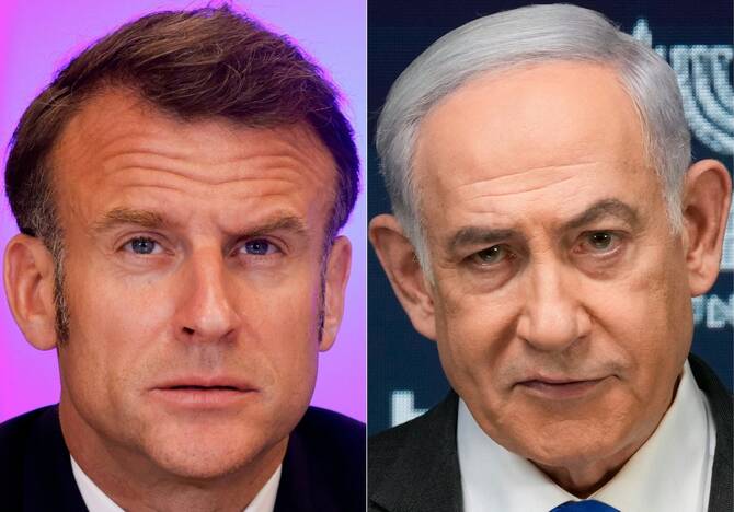 Netanyahu last week accused Macron of spreading “blood libels” against Israel and standing “once again” with Hamas (File/AFP) Netanyahu last week accused Macron of spreading “blood libels” against Israel and standing “once again” with Hamas (File/AFP)